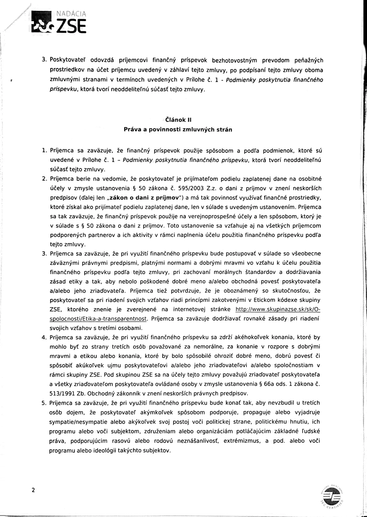 Zmluva o poskytnutí finančného príspevku č. 25160022 – Živá komunita — Strana 2